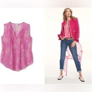 CAbi Sheer Pink Floral Corsage Style Blouse Floral Summer Preppy- Size XS